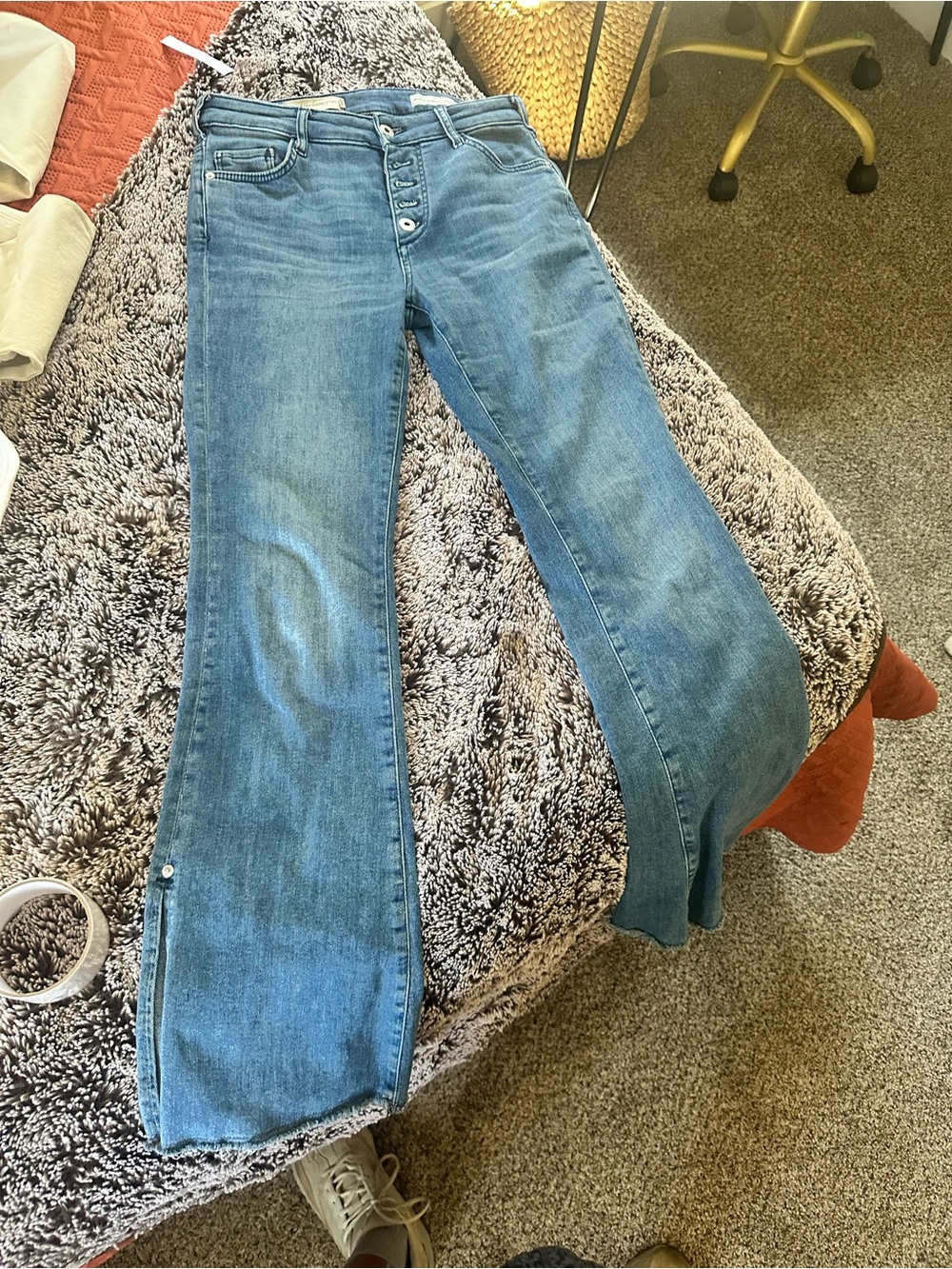 Pilcro Mid Blue Flare Jeans with Button Fly